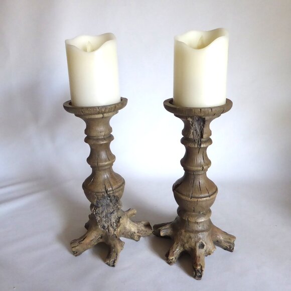 NEW 11” FAUX WOOD BRANCH ROOT CANDLE HOLDER SET GOTHIC HALLOWEEN ODDITY RUSTIC - Picture 1 of 13